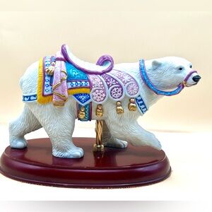 Vintage 1991 LENOX Carousel Porcelain Decorated Polar Bear Figurine w/ Wood Base